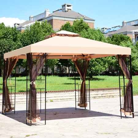 10 X 10 Ft 2 Tier Vented Metal Gazebo Canopy With Mosquito Netting 7359