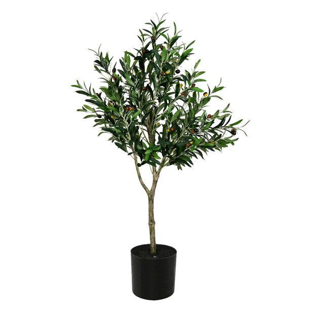 60" Artificial Green Olive Tree in Black Planters Pot.