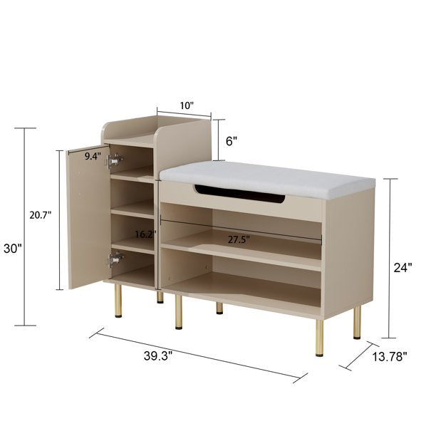 Hitow Shoe Storage Bench with Hidden Compartment, 4 Shelves Storage Cabinet