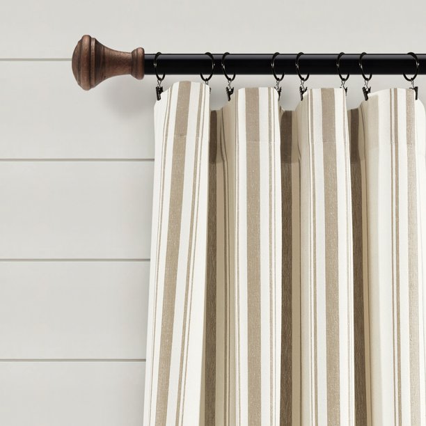 Farmhouse Stripe Yarn Dyed Eco-Friendly Recycled Cotton Window Curtain Panels Neutral 95" x 42", (Set of 2)