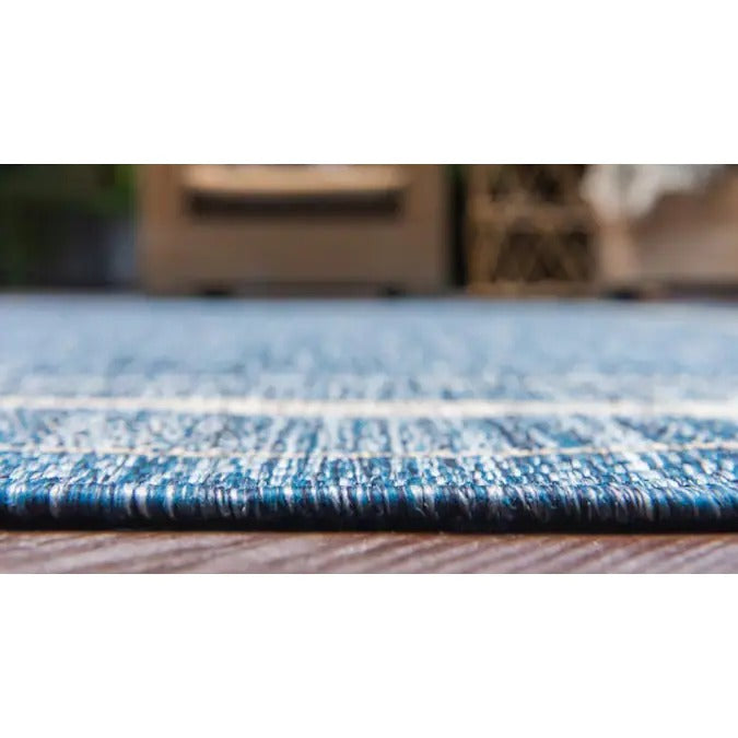 Unique Loom Soft Border Outdoor 4 x 6 Blue/Beige Border French Country Area Rug Vrug100-B1-S1