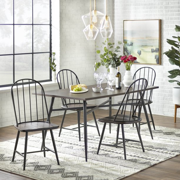 Windsor Mixed Media Dining Chair, Set of 2, Black/Espresso