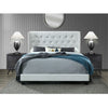 Bardy Diamond Tufted Upholstered Wingback Headboard with Nailhead Trim Panel Bed Frame, Queen Size in White Faux Leather