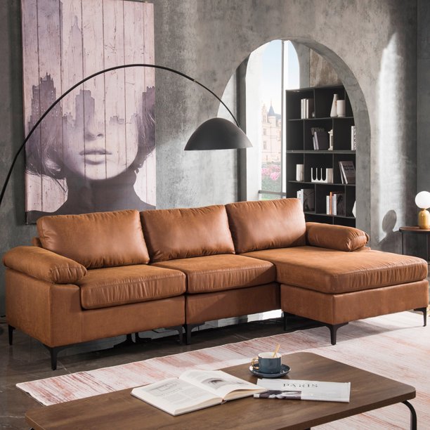 100" Convertible Sectional Sofa,3-seat L Shaped Couch with Suede Fabric,Reversible recliner& Chaise for Small Space