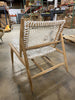 Bandelier Accent Chair Leather Weave Off White Natural Wood Teak 7 MM Cowhide