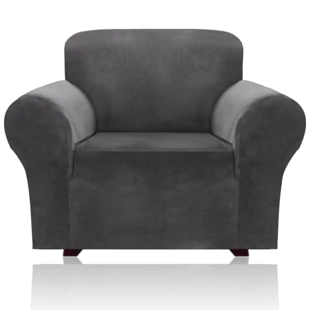 1-Piece Stretch Velvet Plush Sofa Slipcover - Armchair Cover, Gray