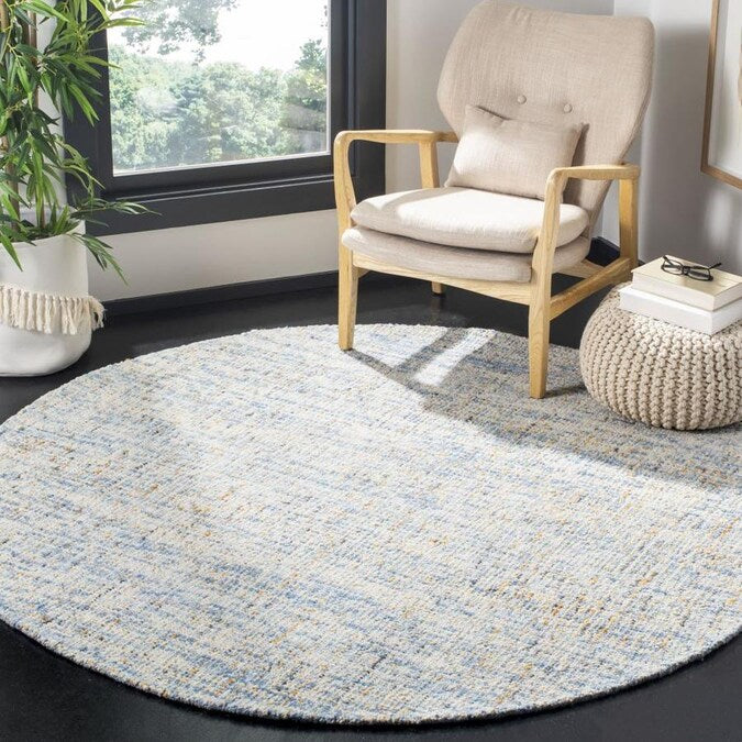 Abstract Canvas Dark Blue/Rust Round Handcrafted Area Rug - 6' x 6' Round (#K2695)