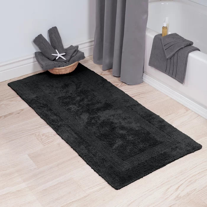 Black 100% Cotton Reversible Bath Rug