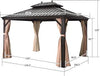12' X 16' Double Roof Hardtop Aluminum Permanent Gazebo With Mosquito Net And Privacy Curtain (3 Boxes) CL157