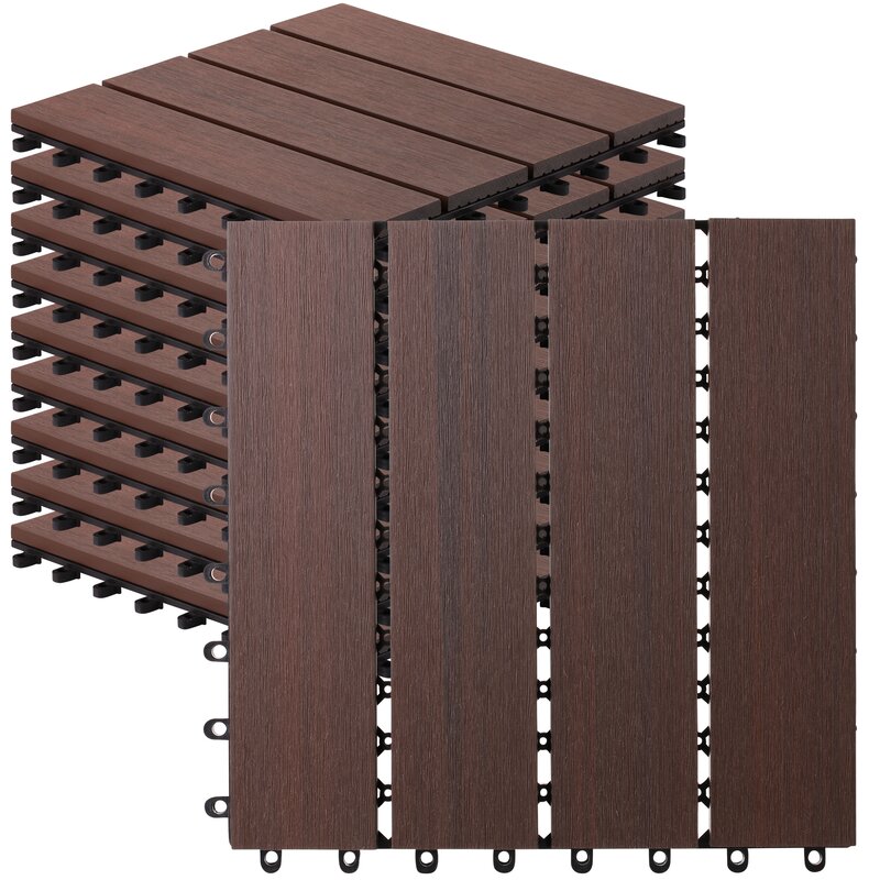 10Pc Interlocking Wood Plastic Compsoite Patio Deck Tiles Decking By CR Home (Kentucky Umber)