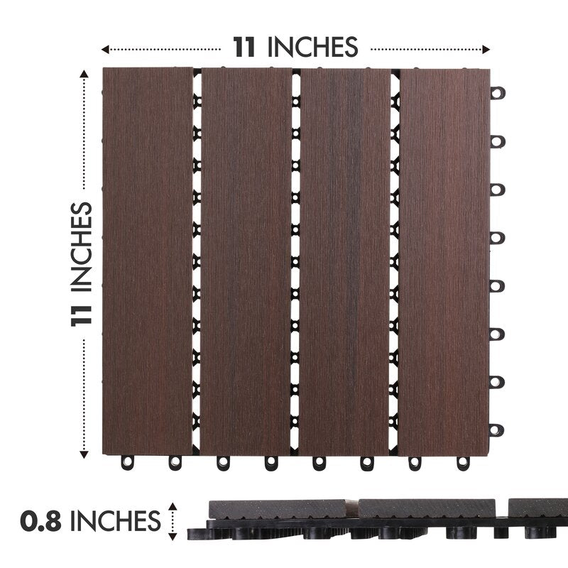 50Pc Interlocking Wood Plastic Compsoite Patio Deck Tiles Decking By CR Home (Kentucky Umber)