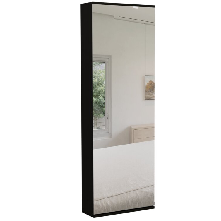 10 Pair Shoe Rack With Mirror Black