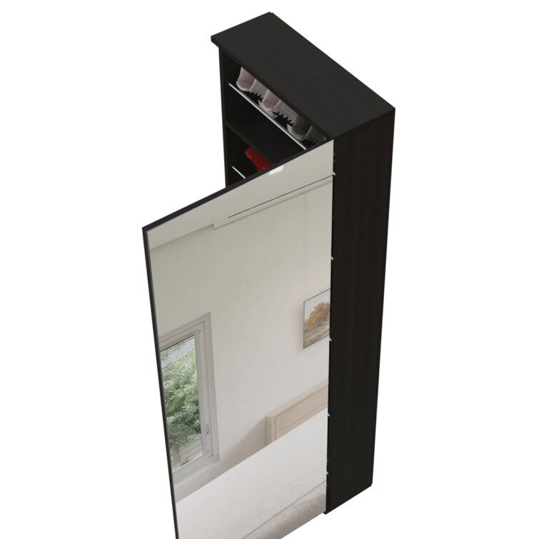 10 Pair Shoe Rack With Mirror Black