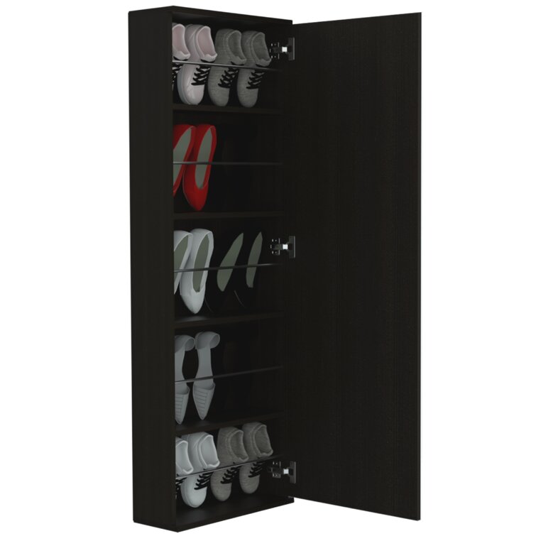 10 Pair Shoe Rack With Mirror Black