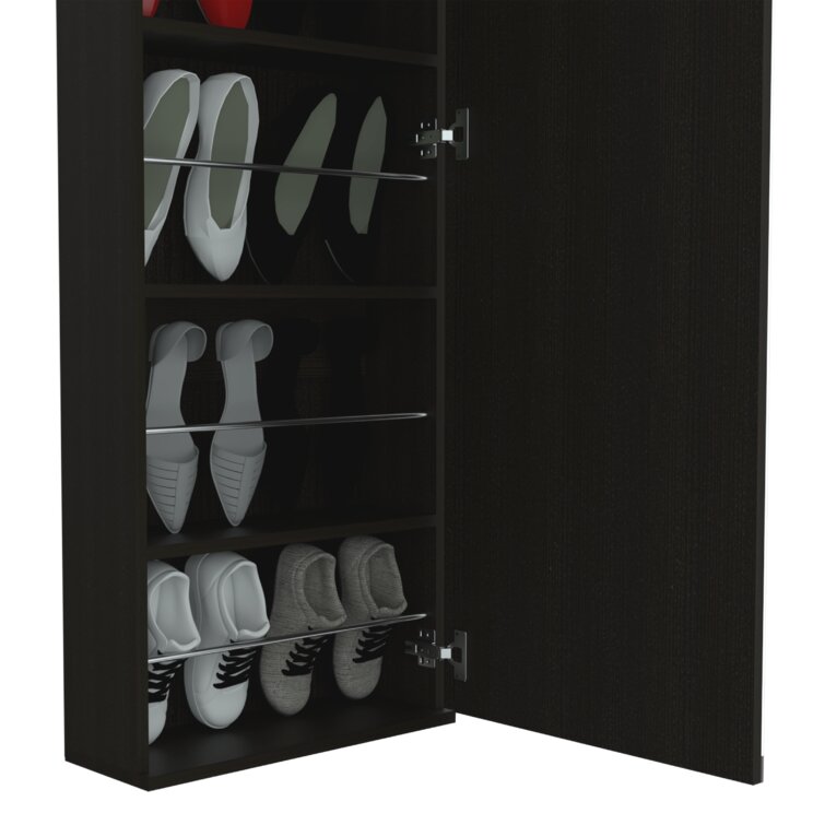 10 Pair Shoe Rack With Mirror Black