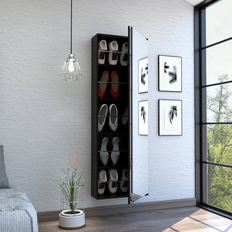 10 Pair Shoe Rack With Mirror Black