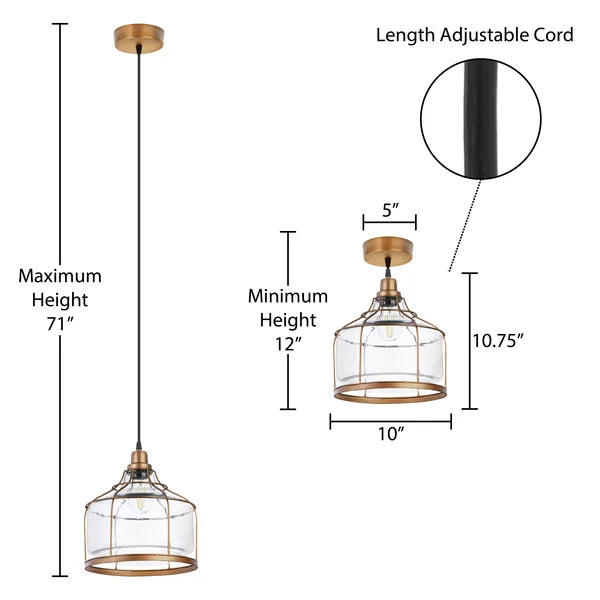 10" Amberjack Brass Metal And Clear Glass Pendant Light - Longshore Tides