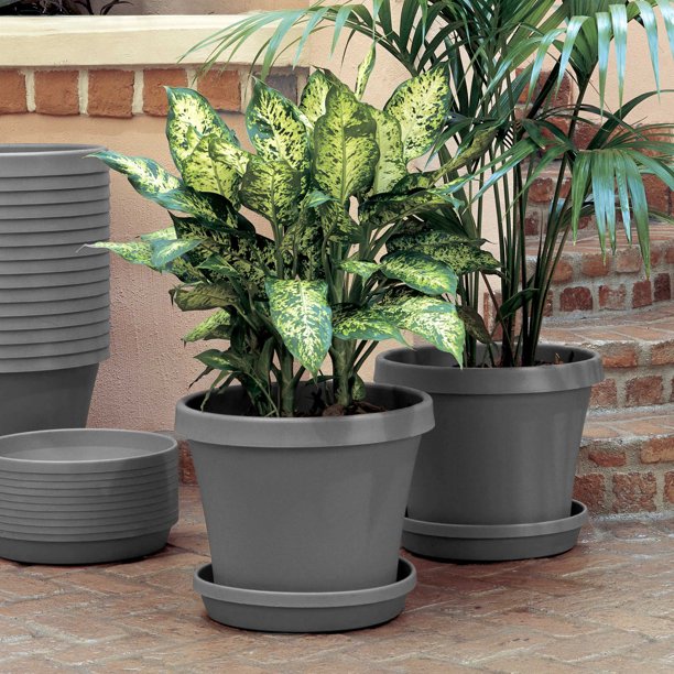 Bloem Terra Pot Planter 16" Charcoal Gray (set of 4) KBO340