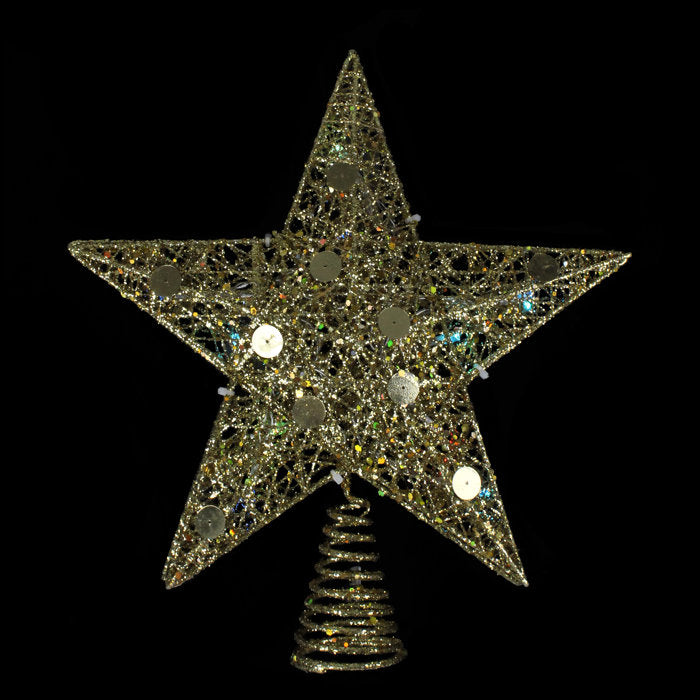 11.5" Pre-Lit Gold Glittered Star Christmas Tree Topper - Multi Color Lights (no further discounts)