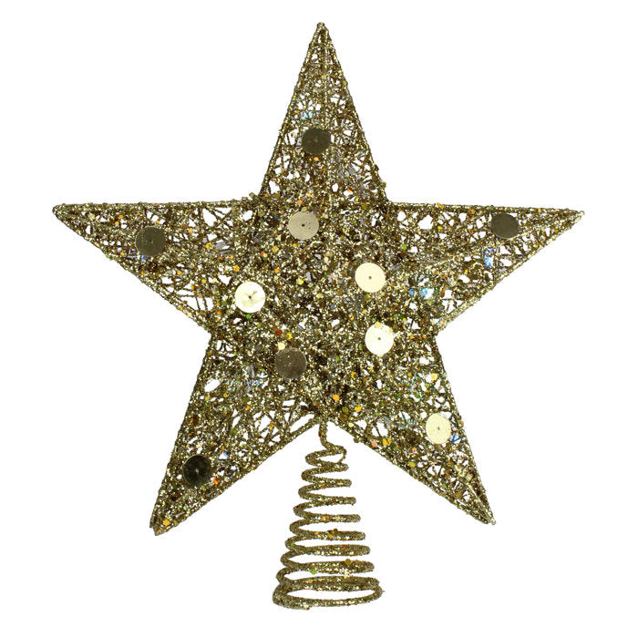 11.5" Pre-Lit Gold Glittered Star Christmas Tree Topper - Multi Color Lights (no further discounts)