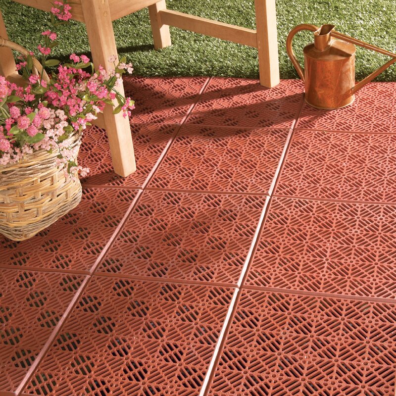 11.81" x 11.81" Plastic Interlocking Deck Tile in Terracotta (Set of 12) pt1076
