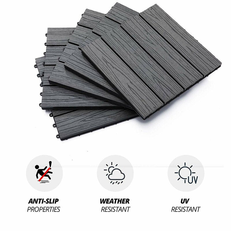 11.8" x 11.8" Composite Interlocking Deck Tile in Brown/Charcoal (Set of 6) pt1253