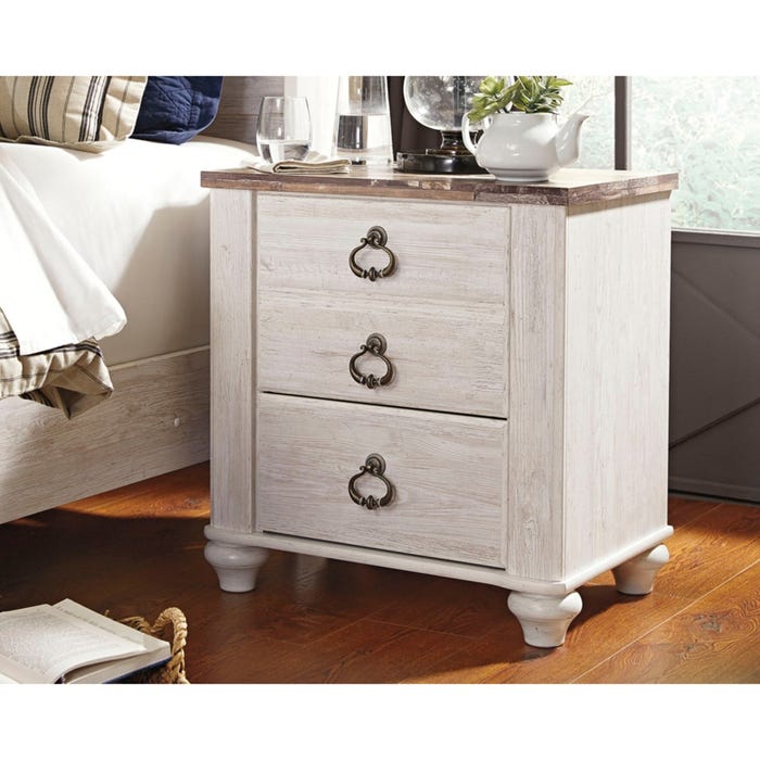 Willowton Two-Toned White Washed 2 Drawer Nightstand KB180