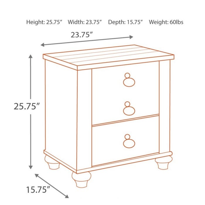 Willowton Two-Toned White Washed 2 Drawer Nightstand KB180