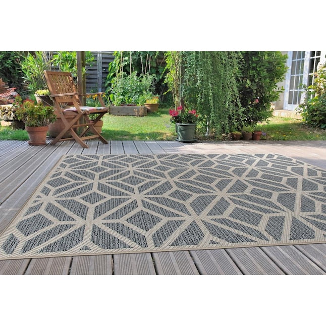 World Rug Gallery  Patio 5 x 7 Blue Indoor/Outdoor Geometric Mid-century Modern Area Rug