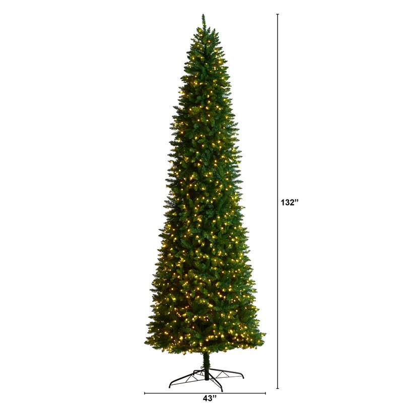11' H Slender Green Pine Cashmere Christmas Tree with 950 LED Lights