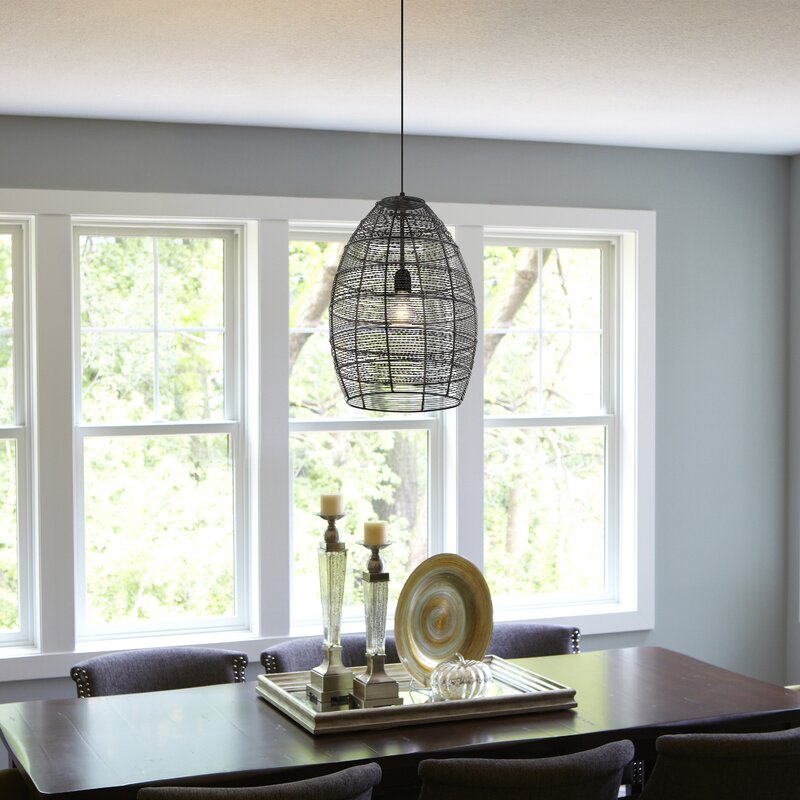 12.25" Strasser Brass Metal Woven Cone-Shaped Pendant Light - Bayou Breeze