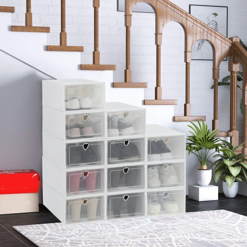 12Pcs Foldable Shoe Box Storage Plastic Transparent Case Stackable Organizer BAT125