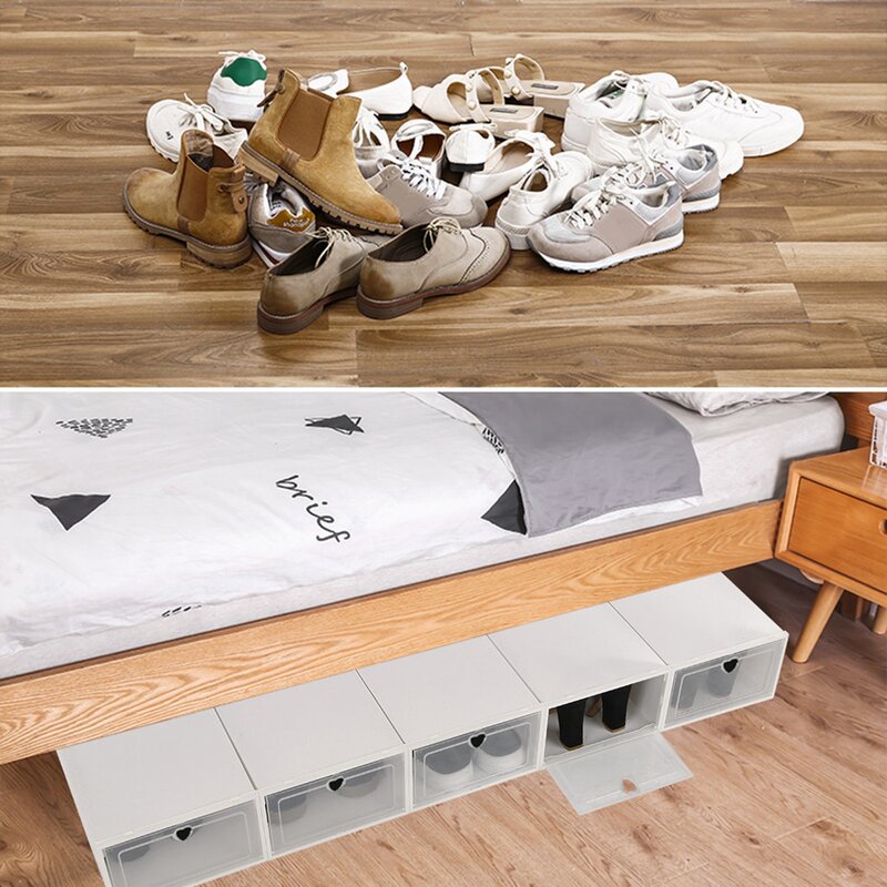 12Pcs Foldable Shoe Box Storage Plastic Transparent Case Stackable Organizer BAT125