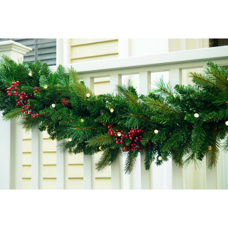 12' Cone & Berry Garland with 70 Warm White and Multi Colored Lights