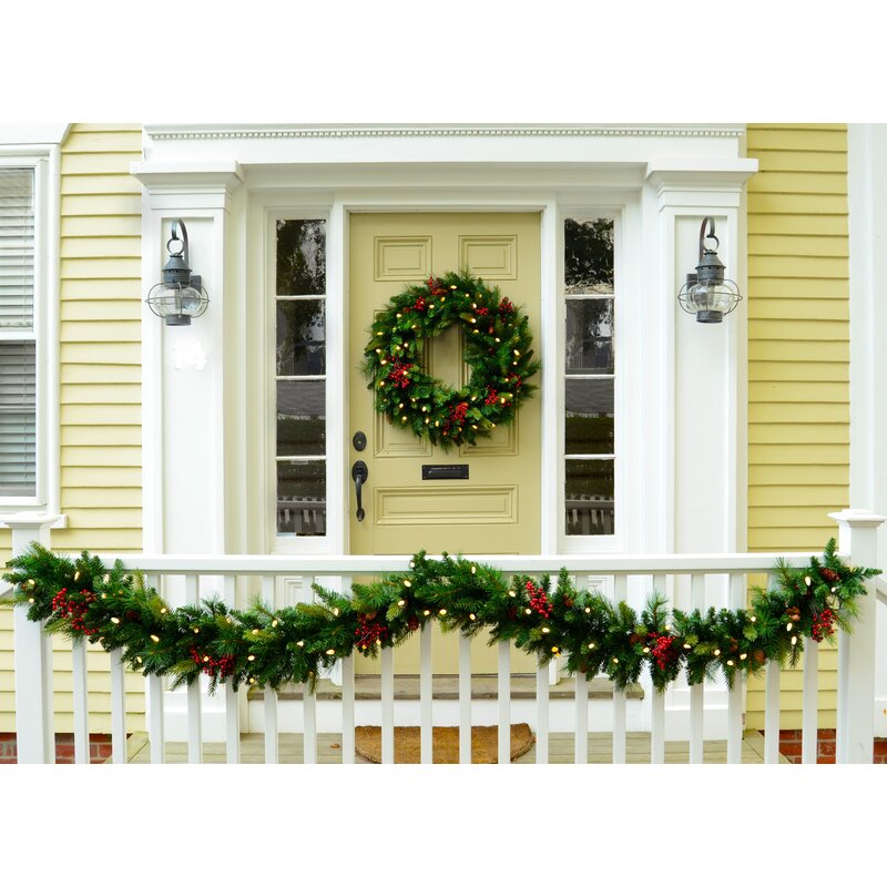 12' Cone & Berry Garland with 70 Warm White and Multi Colored Lights