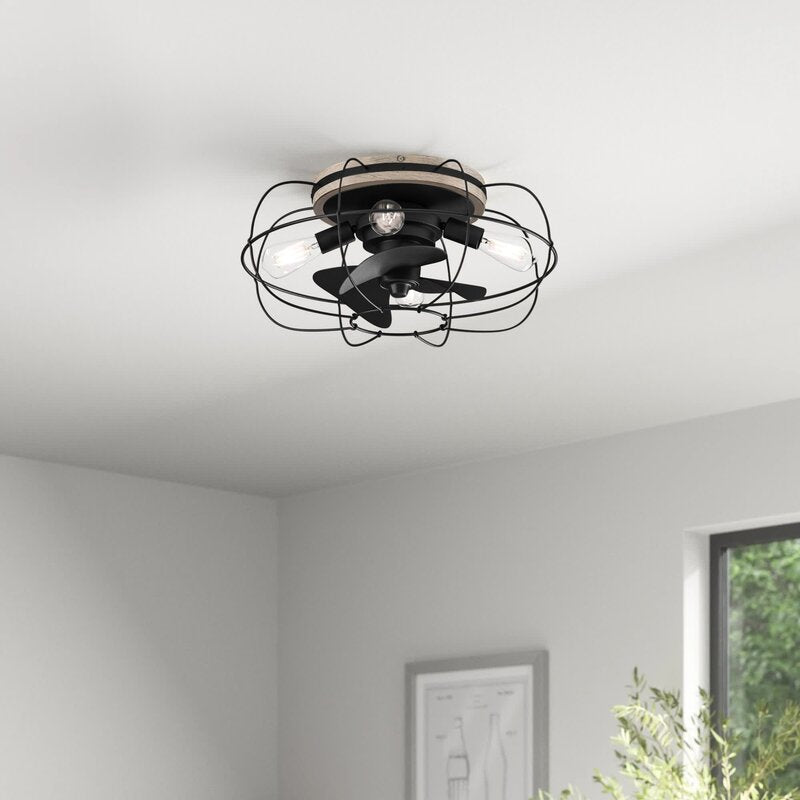 12'' Evaro 3 - Blade Caged Ceiling Fan with and Light Kit Included