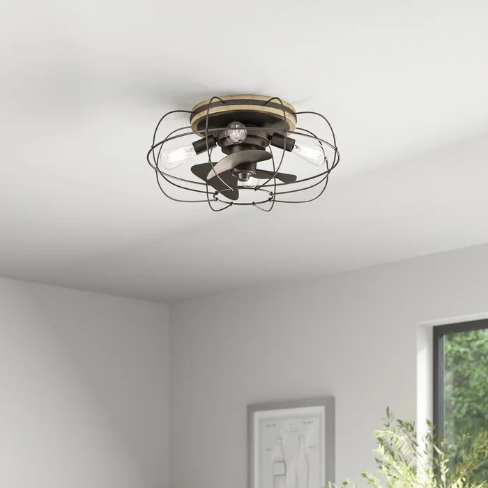 12'' Evaro 3 - Blade Caged Ceiling Fan with and Light Kit Included