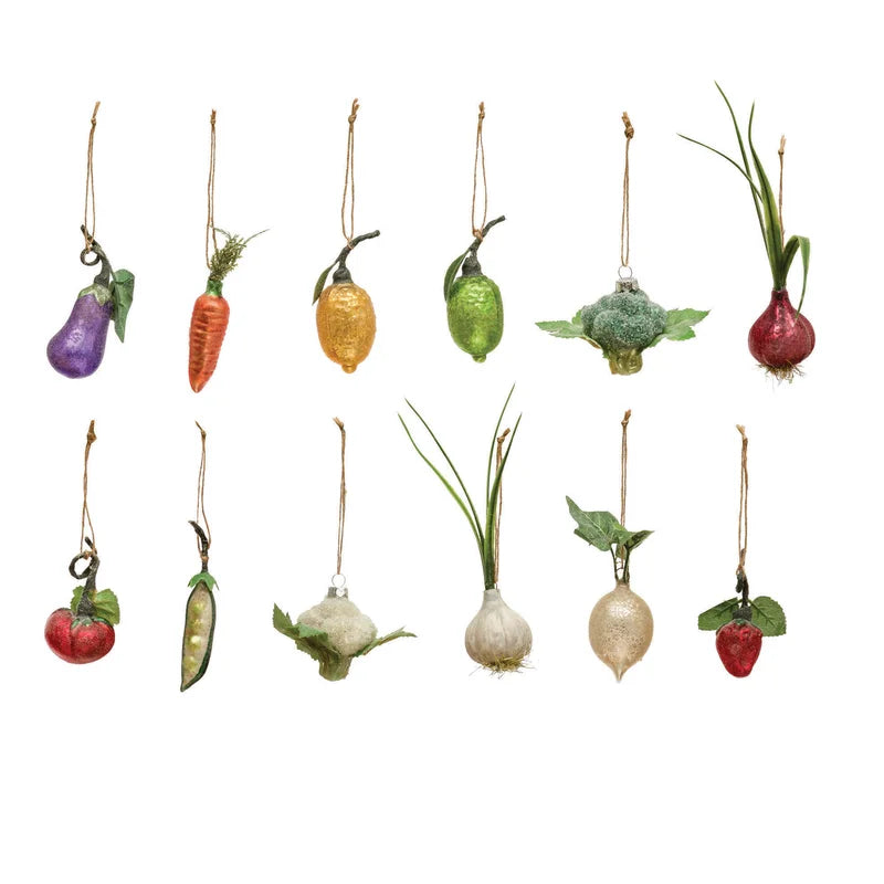 12 Piece Fruit and Veggies Holiday Shaped Ornament Set