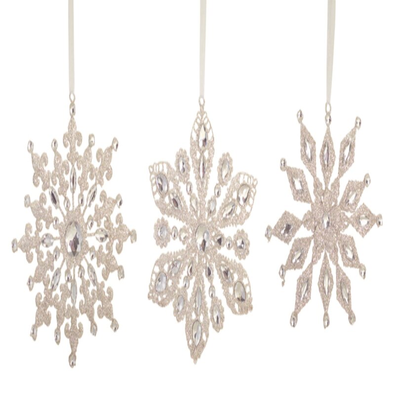 12 Piece Gem Snowflake Holiday Shaped Ornament Set