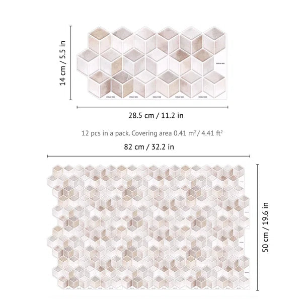 12" x 12" PVC Peel & Stick Subway Tile 12 pieces = 1 Carton