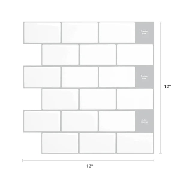 12" x 12" PVC Peel & Stick Subway Tile, 14pcs per box