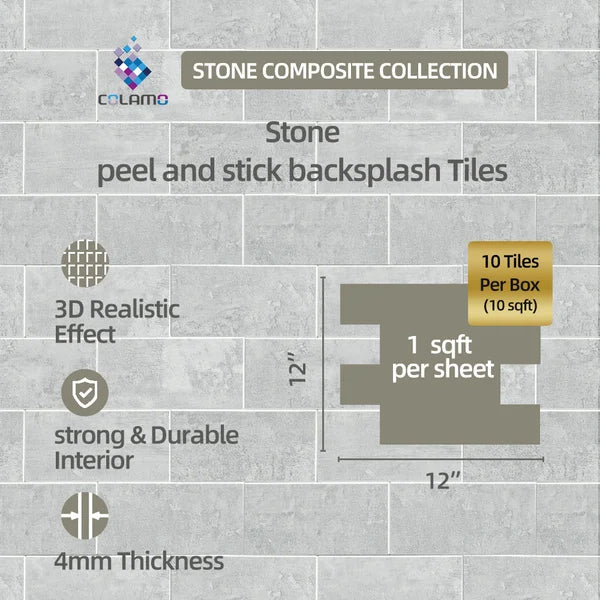 12" x 12" Vinyl Peel & Stick Subway Tile (Set of 10)