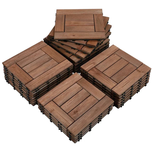 12" x 12" Wood Interlocking Deck Tile in Brown  27-piece set
