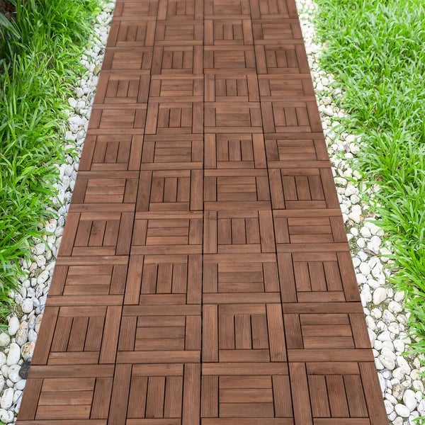 12" x 12" Wood Interlocking Deck Tile in Brown  27-piece set