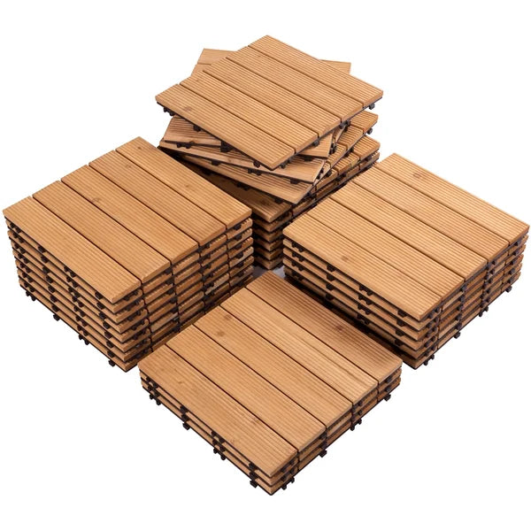 12" x 12" Wood Interlocking Deck Tile in Natural Wood, 27-piece set