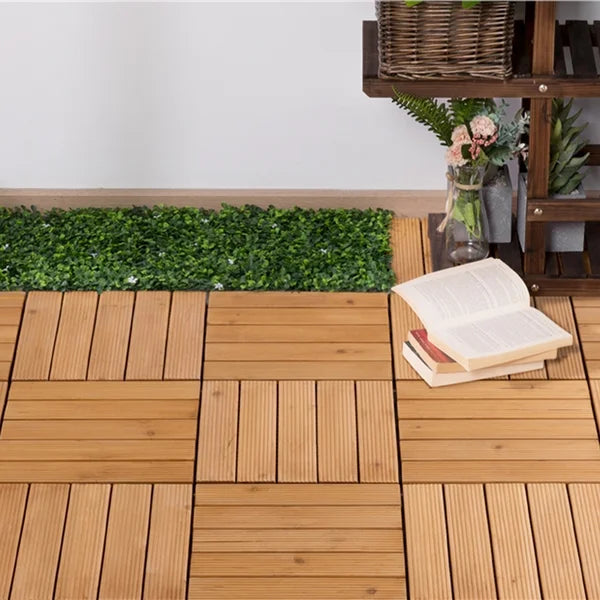 12" x 12" Wood Interlocking Deck Tile in Natural Wood, 27-piece set
