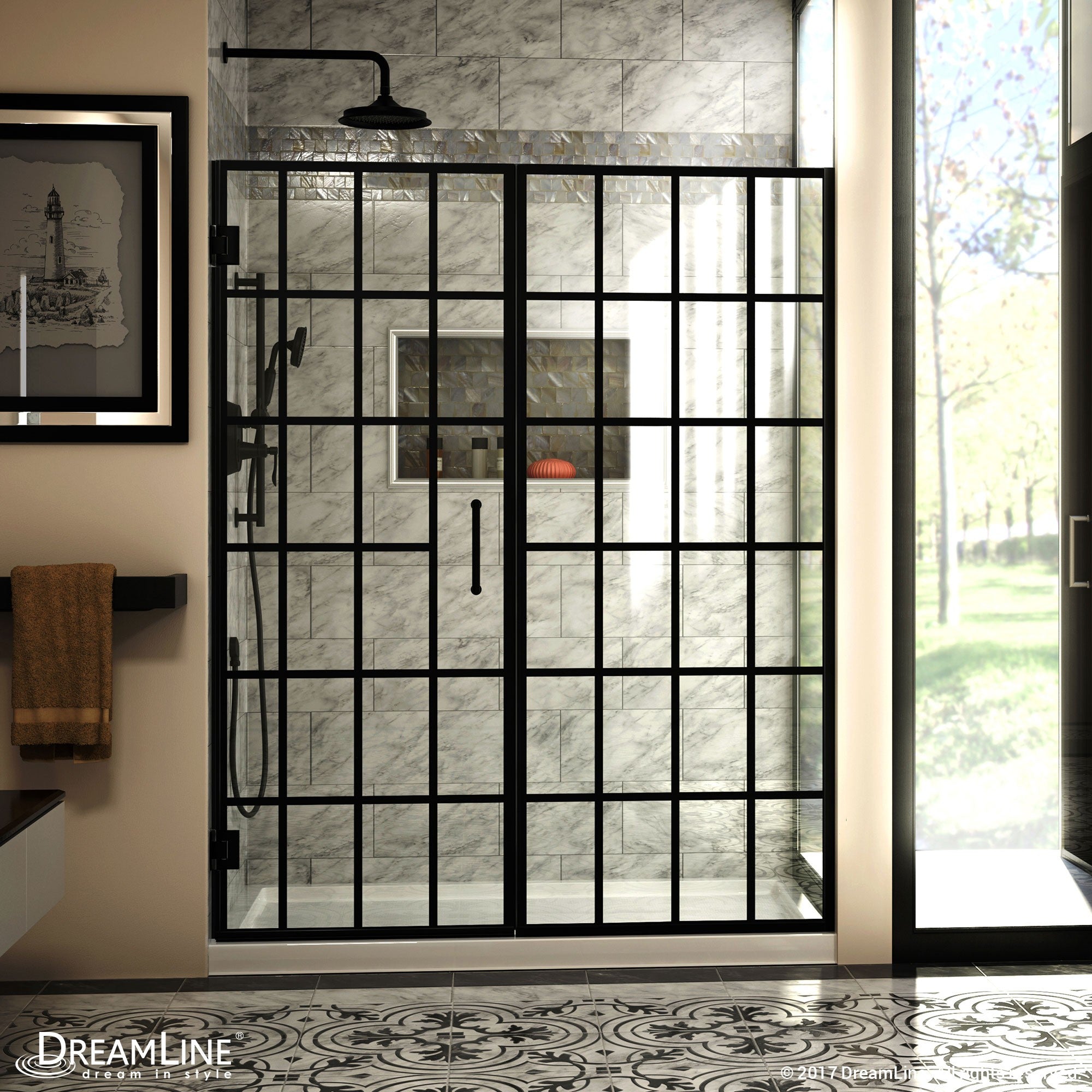 DreamLine   Toulon 72" High x 58-1/2" Wide Hinged Frameless Shower Door with Pattern Glass pc263