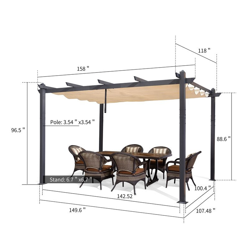 13 Ft. W x 10 Ft. D Metal Pergola with Canopy CA251