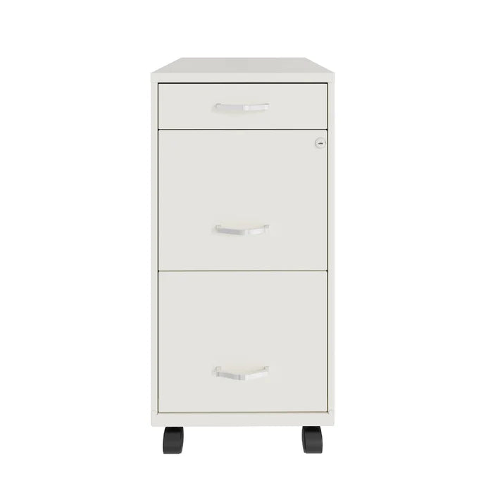 Pearl White 14.25'' Wide 3 -Drawer Mobile Steel Vertical Filing Cabinet