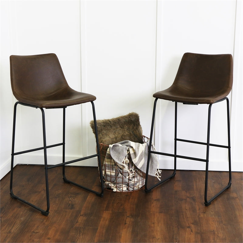 40" Faux Leather Bar Stool in Brown (Set of 2)
